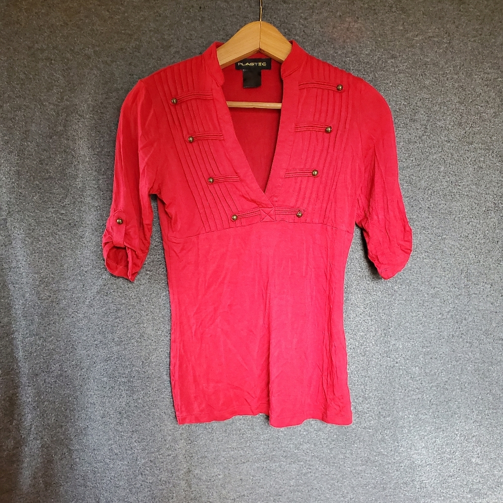 Red Plastic short sleeve top, size medium